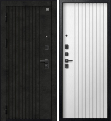 Дверь V-15 Черный муар + Бетон темный - Софт ясень белый